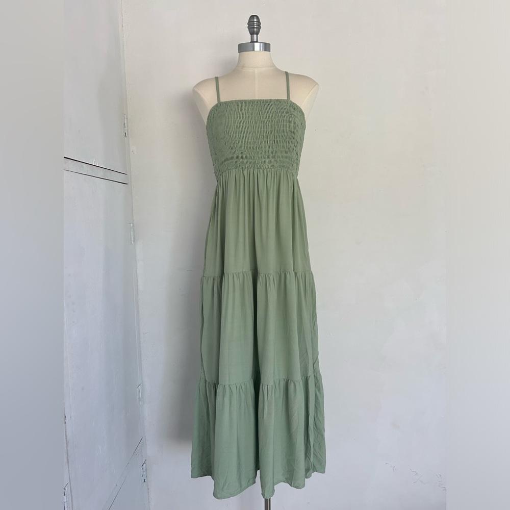 PRETTY GARDEN brand dress sage green smocked long midi Size Small